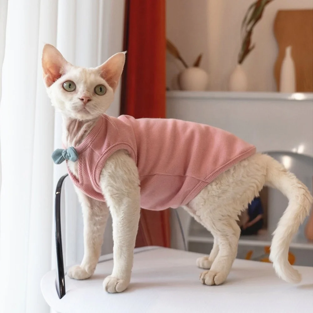 Sphynx T-shirt Hairless Cat Clothes Summer Vest Romper Catsuit Jumpsuit Sphinx Devon Cornish Rex Siamese Kitten Pet Home Wear