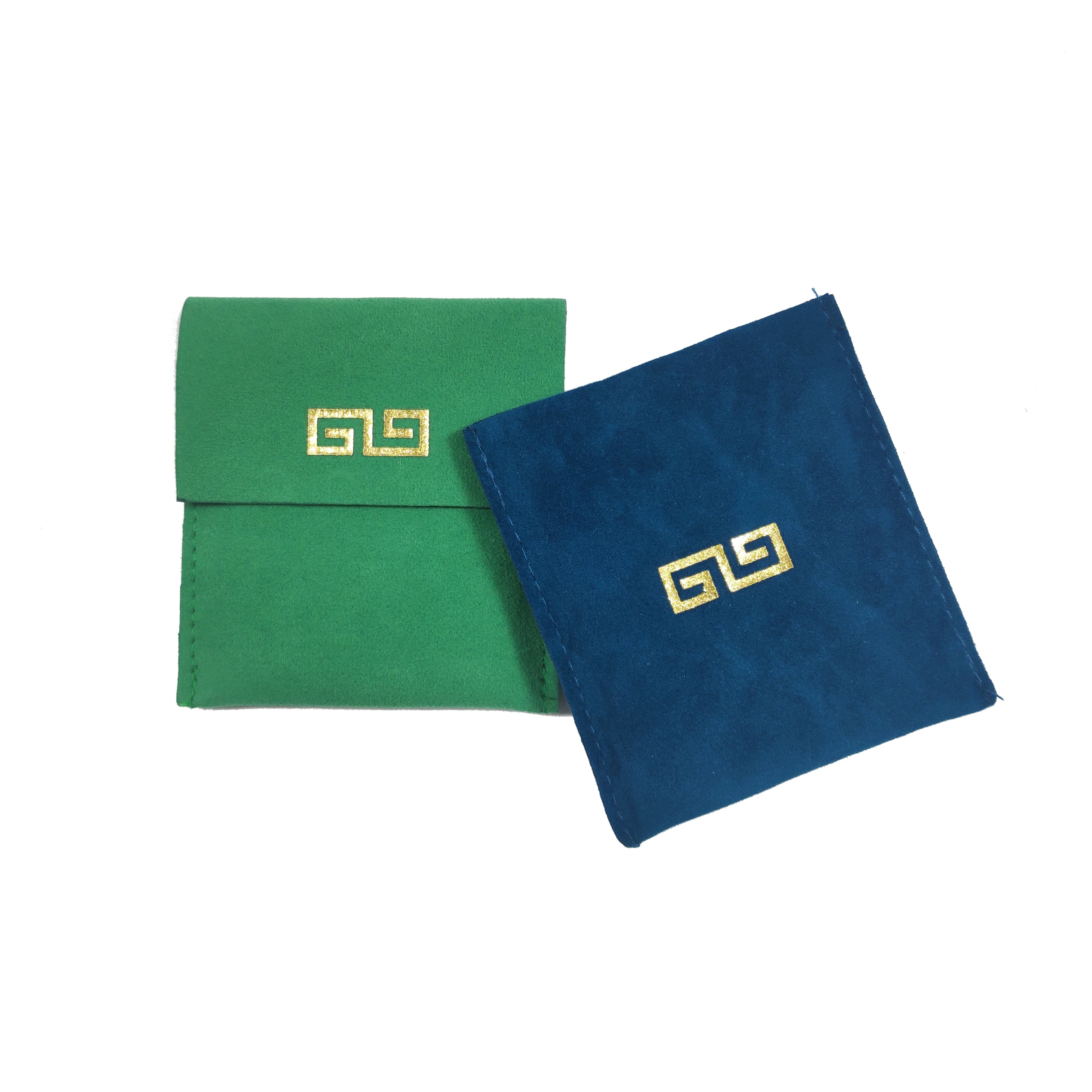 Blue Velvet Luxury Design Cardboard Inside Necklace Holder Custom Logo Hot Stamped Fabric Brand Jewelry Pouch With Divider