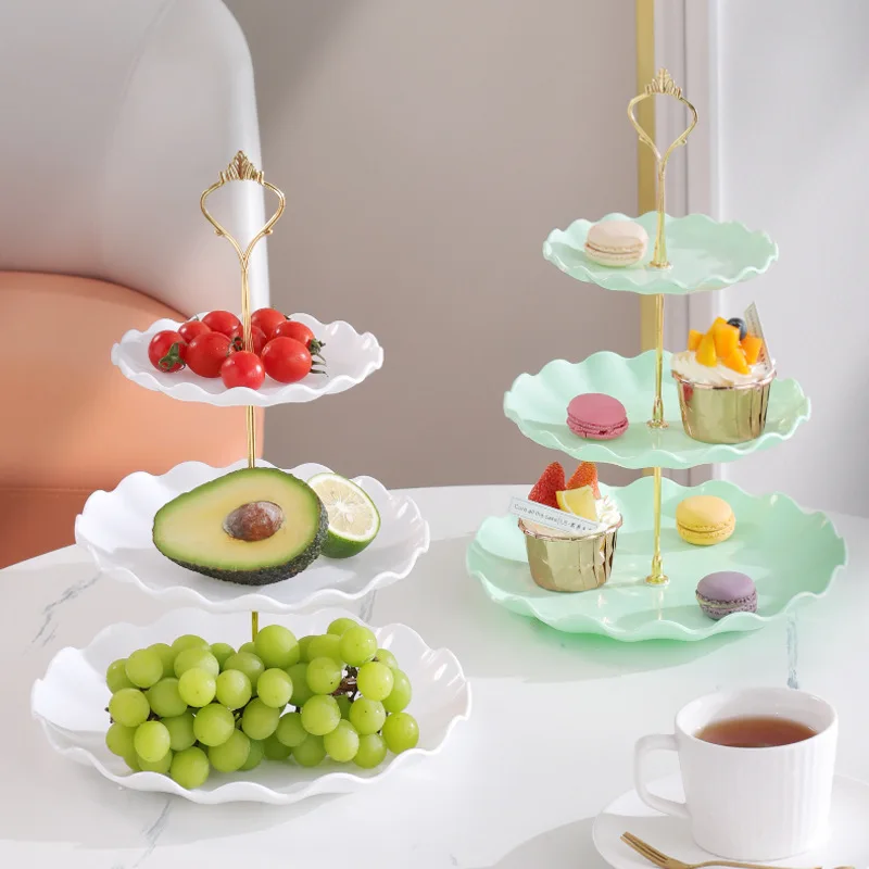 European three-layer fruit dish dessert table Multilayer cake shelf dried fruit dish candy Dim sum tray wedding dessert table