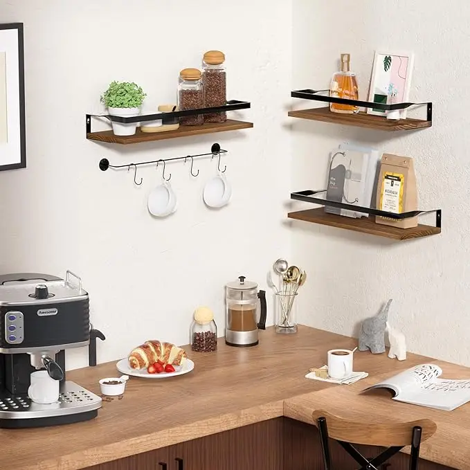 Floating Shelves with Metal Frame Wall Shelf Rustic Wooden Bathroom Shelf Over Toilet