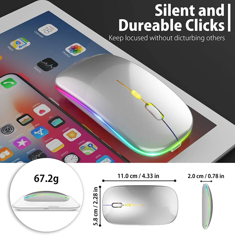 LED Rechargeable Slim Silent Mouse 2.4G Portable USB Optical Office Wireless Mouse