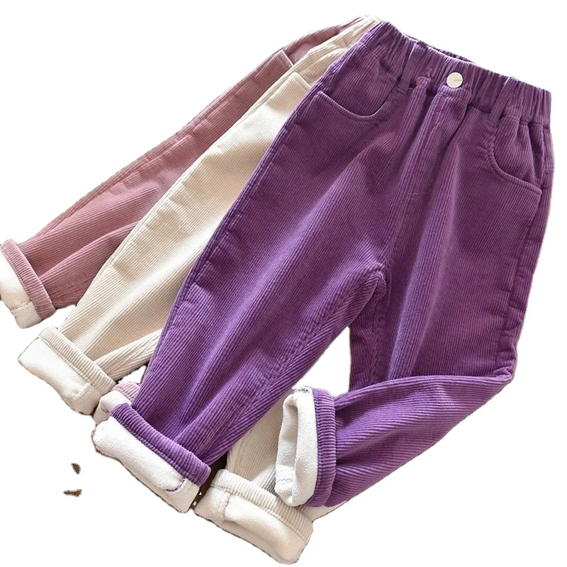 Kids Warm Pants Boy Girls Autumn Winter Corduroy Thick Outer Wear Sports Trousers 3-12Y Children Clothes Casual High Waist Pants