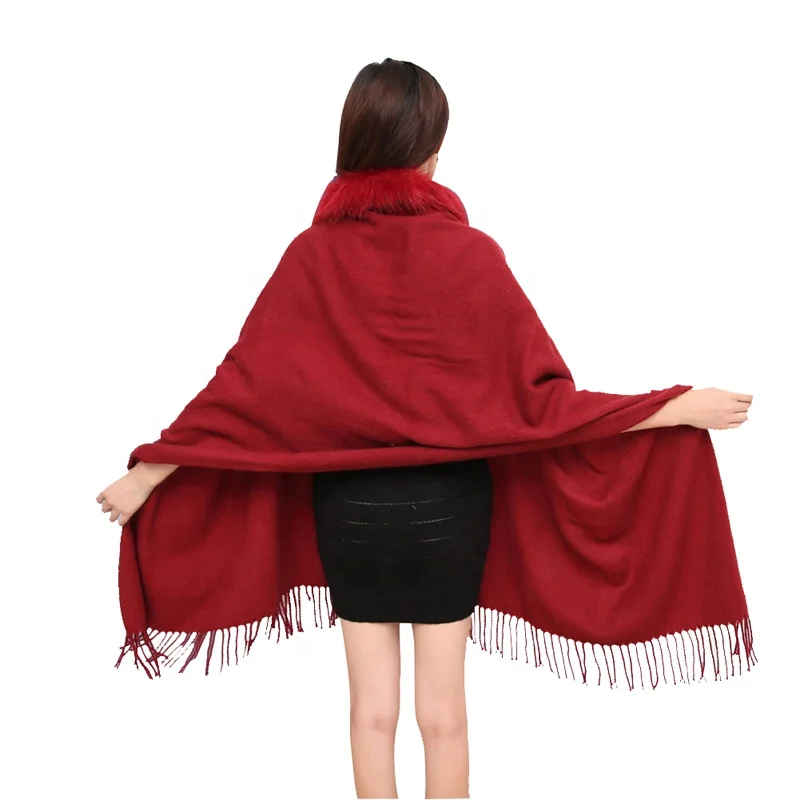 
Fashion Women Autumn Winter Thick Shawl Faux Fur Cashmere Pashmina Scarves Solid Wedding Shawls 