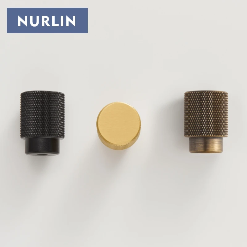 Nurlin New Solid Brass Knurling Brushed Cross Brass Cabinet Knob Cupboards T-bar Long Appliance Pull Furniture Refrigerator Bar