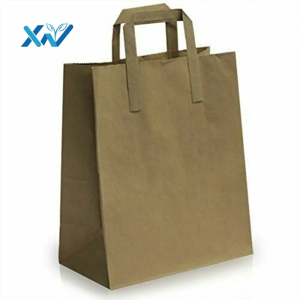 Disposable logo printing white brown kraft paper bag shopping grocery paper restaurant takeaway paper bag with handle
