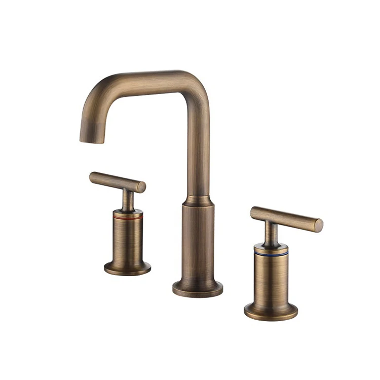 Deck Mounted Brushed Gold 3 Holes Double Corss Handle High-Arc Widespread Bathroom Split Basin Sink Faucet