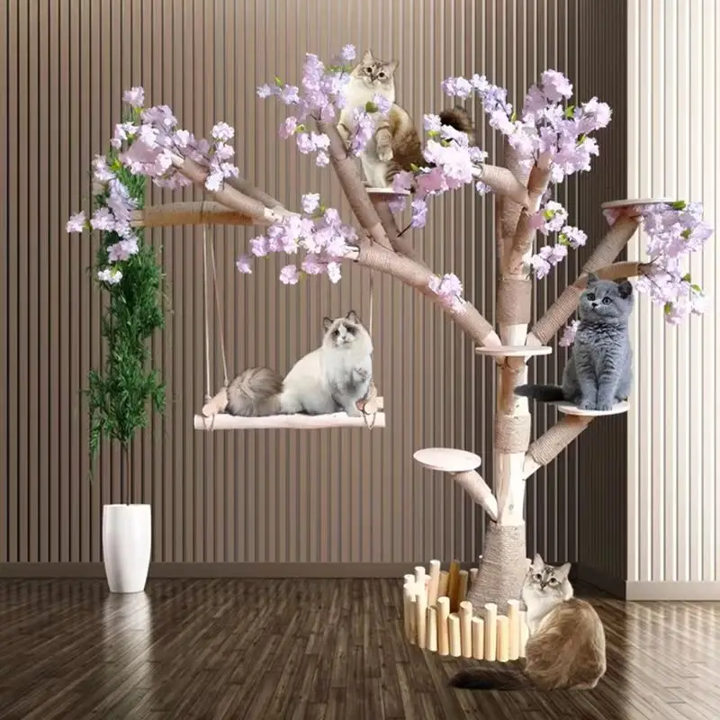 Cat climbing frame wear-resistant non-stick hair real trunk solid wood rack large cat tree net cat climbing tree