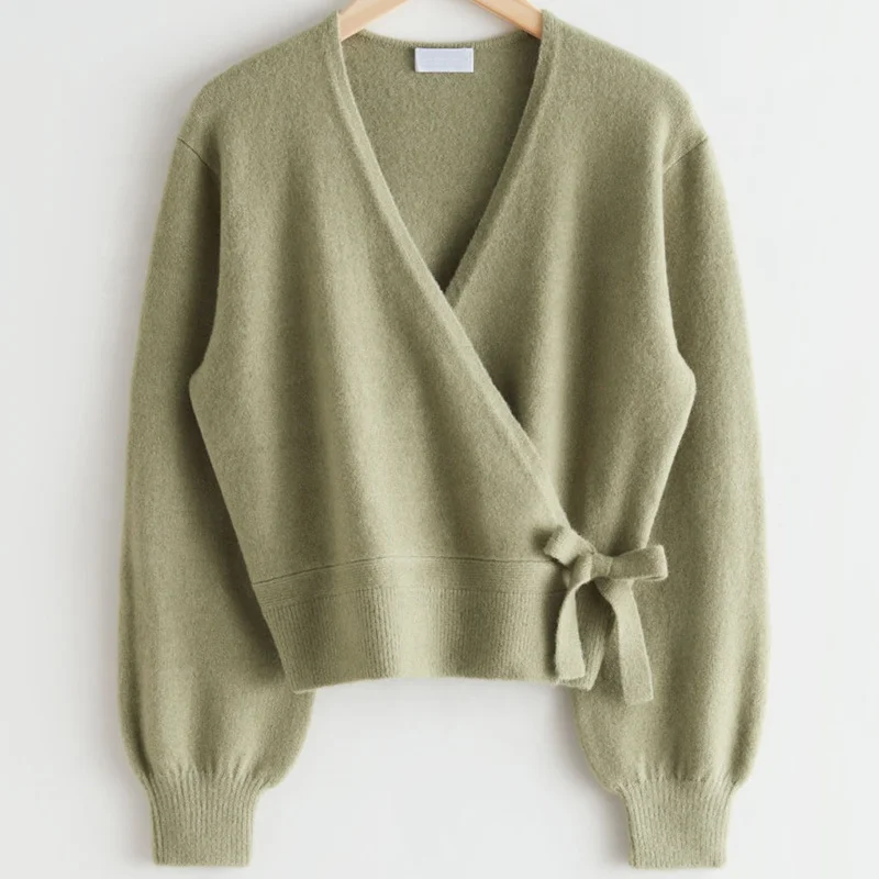 Женский вязаный свитер из шерсти мериноса, свободный свитер с длинными рукавами и v-образным вырезом на заказ, оптовая продажа с фабрики 2022