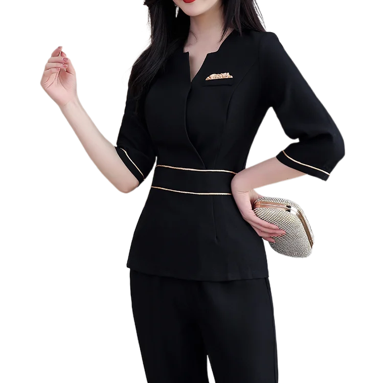  Elastic Custom Logo high quality Thai massage beauty industry salon Technician workwear women tunic spa uniform for