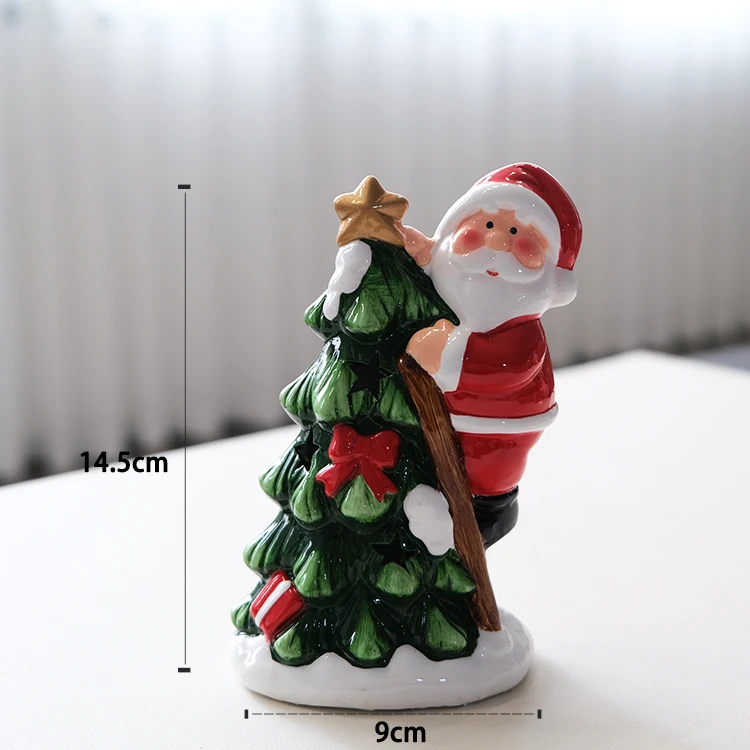 Factory Decoration ceramic LED Christmas tree with climbing santa snowman Christmas collection ornaments