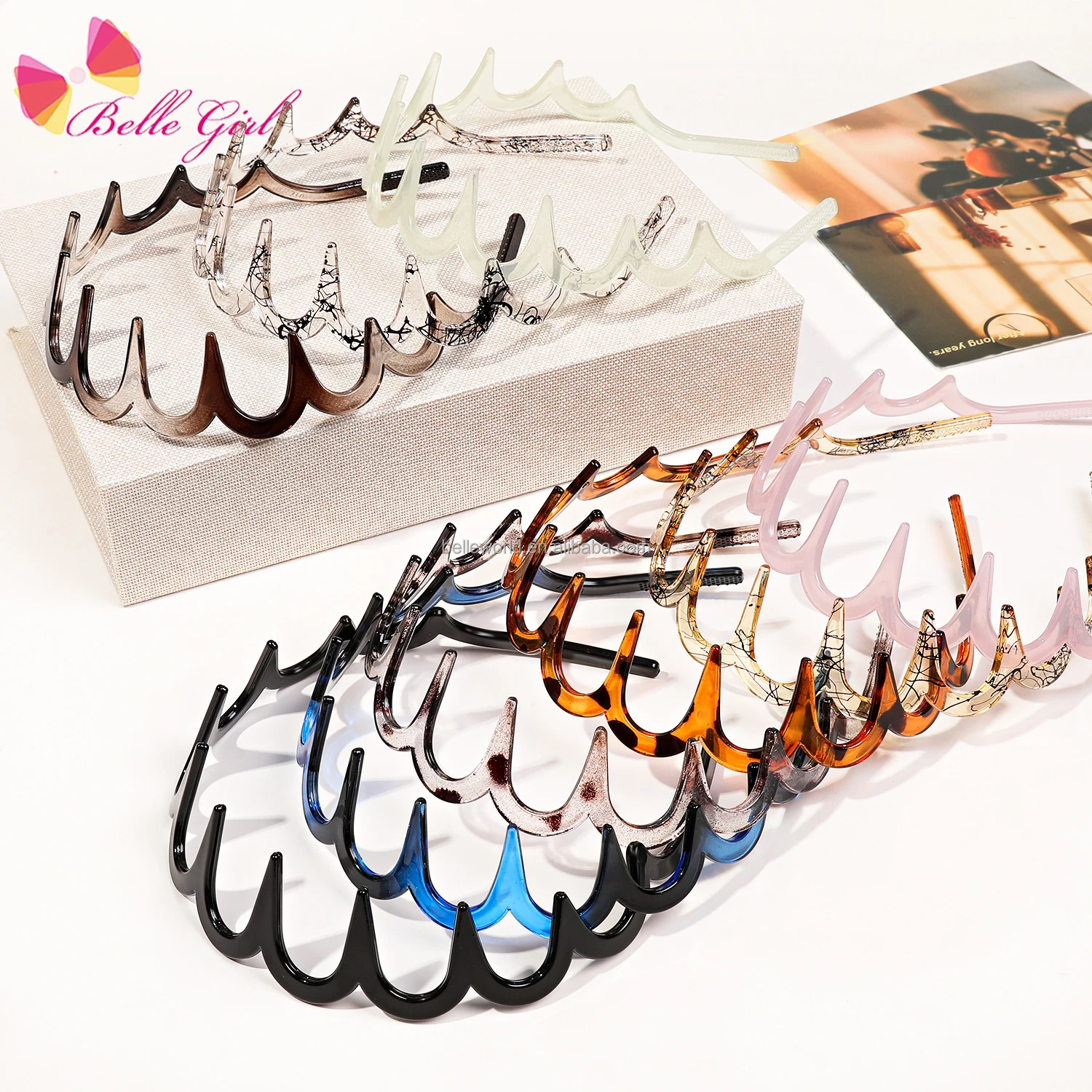 BELLEWORLD plastic head band hair accessories manufacturers china for women weaving non slip transparent leopard headband