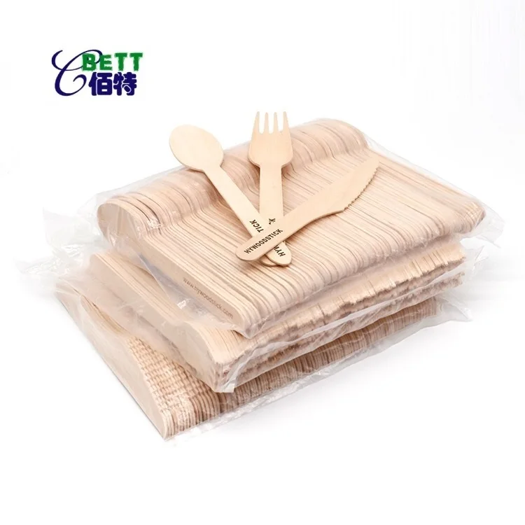 
Biodegradable Disposable picnic party BBQ wooden fork knife spoon tableware wooden Flatware cutlery with bulk pack 
