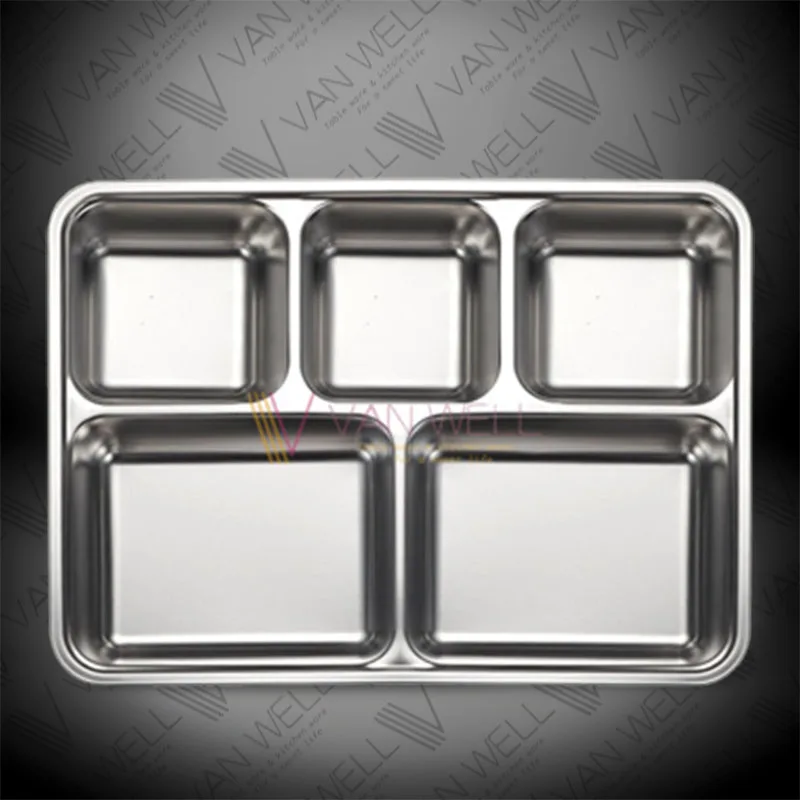 School Usage Military Thali Stainless Steel Fast Food Mess Cafeteria Food Tray with 7 Compartments