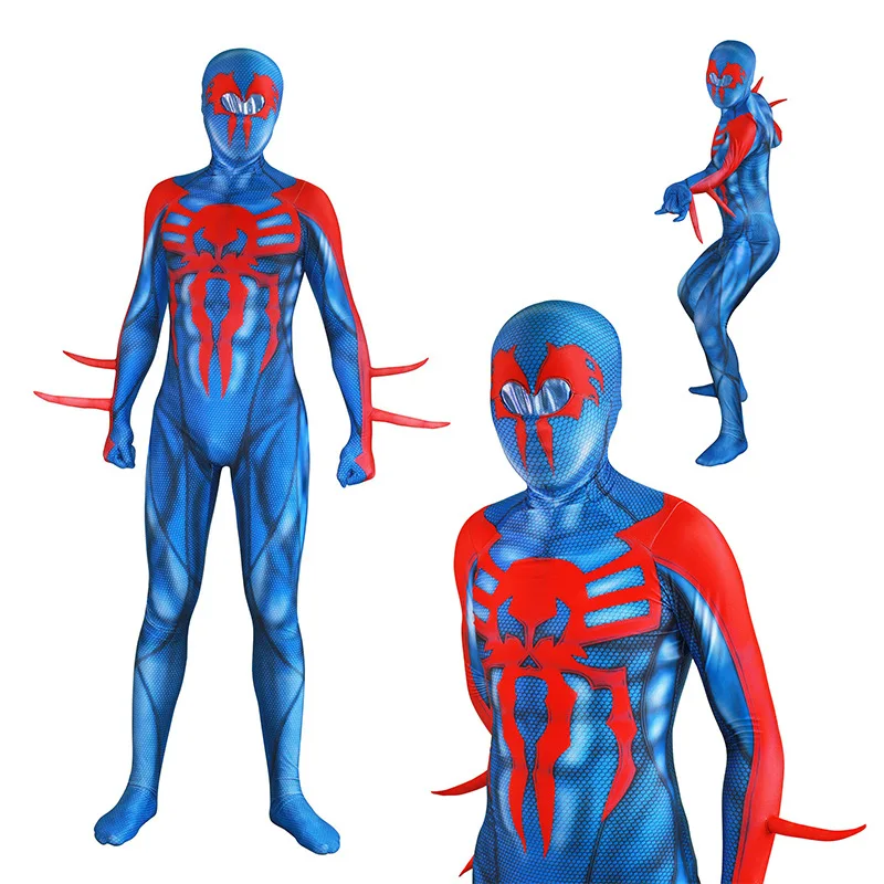 High Quality Spider Super Hero Cosplay Into the Spider-Verse Blue Costume Spandex Jumpsuit Halloween for Kid