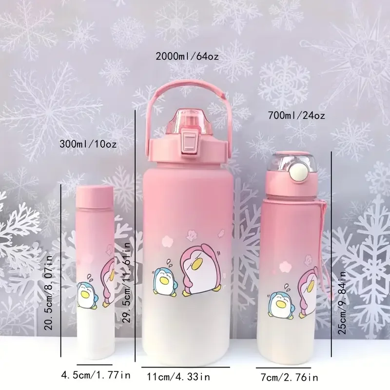Sports Water Bottle Cute Kawaii Cartoon Penguin Water Cups 300ml/700ml/2L Portable Travel Water Bottles Set