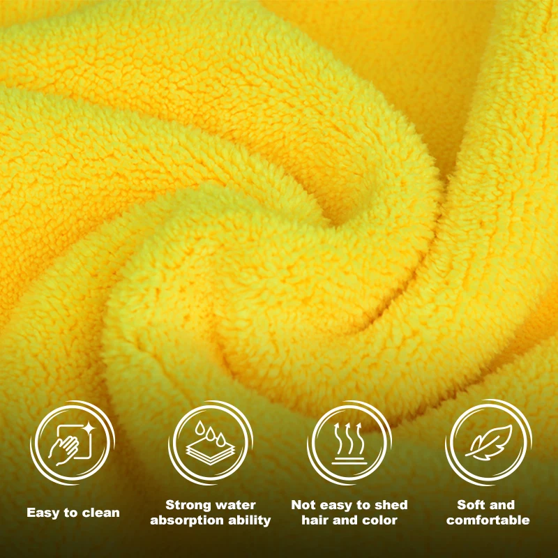 16x16 Microfiber Towel 600gsm Yellow Grey Double-SidedCoral Fleece Car Towel Microfiber Drying Wash Cloth