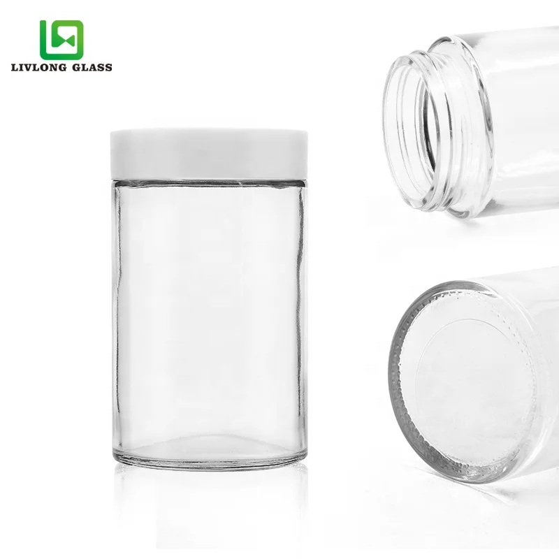 3.5g printing medicine clear round flower glass jar for skin cream  bottle with black matte or smooth screw lid 2oz 3oz 4oz