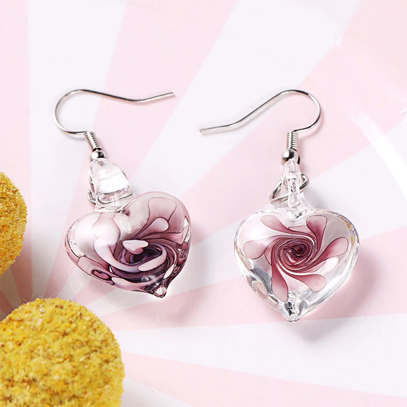 Handmade Murano Italy Millefiori Inspiration Flower Glass Heart Necklace Pendant Crafts Jewelry Lampwork Wholesale BHQ003