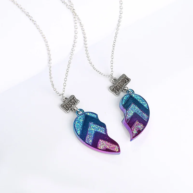 2023 New Sequined Heart Best Friend Necklace Gradient Children Necklace Set Kolye