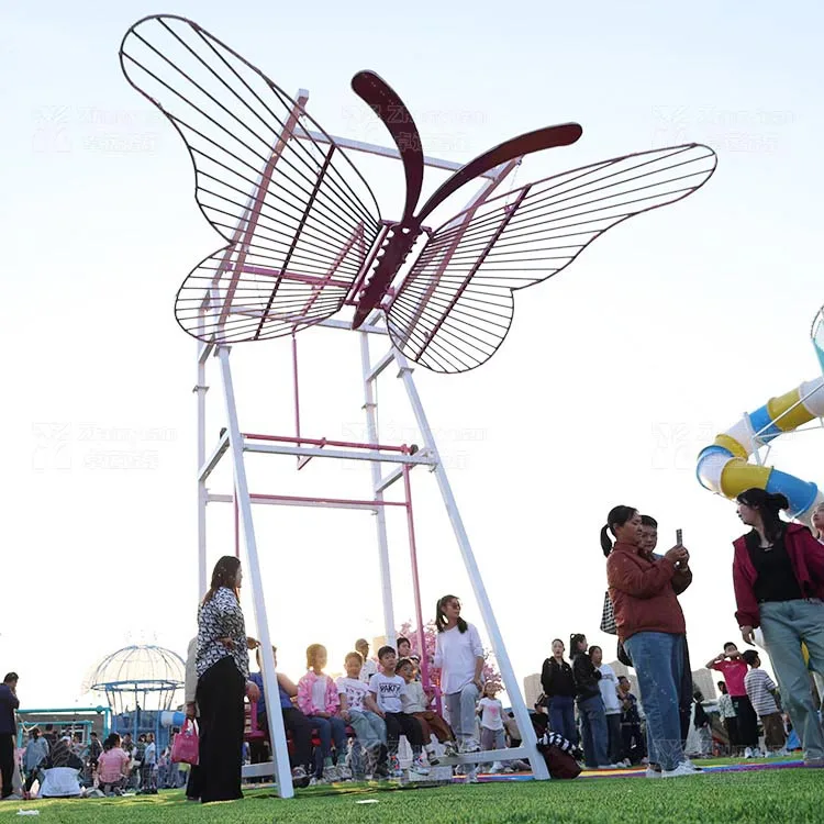 Zhuoyuan Custom-Made Outdoor Large Decorative Light LED Butterfly Swing Chair With Interactive Luminous Wings