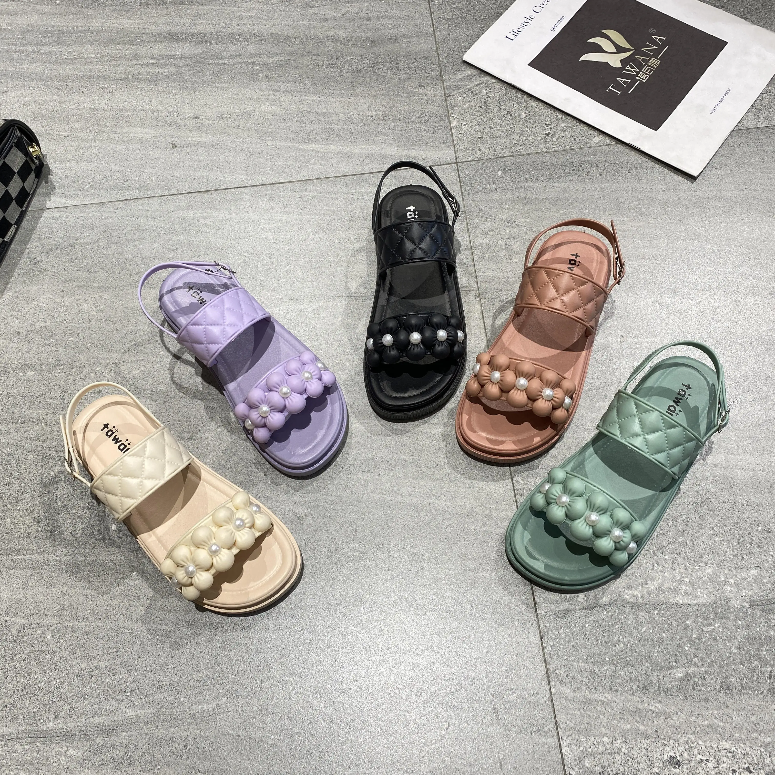 Прямая продажа с фабрики, женские туфли с цветами tawna, модные повседневные женские сандалии на плоской подошве, оптовые цены, 2022