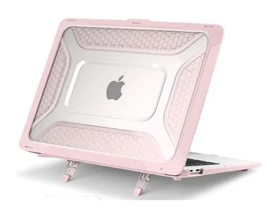 Light Pink Heavy Duty Honeycomb Design with Slim TPU Bumper and Fold Kickstand laptop case for Macbook 11 12 13 15 16inch
