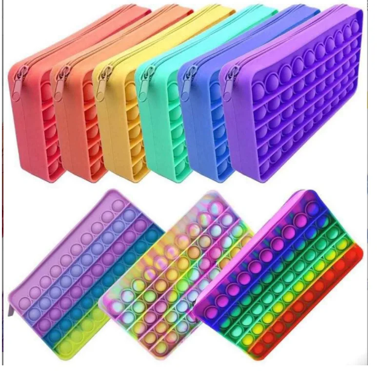  Easycosy wholesale Rainbow custom school Silicone decompression fidget toys pops it pencil case with puzzle bubble for