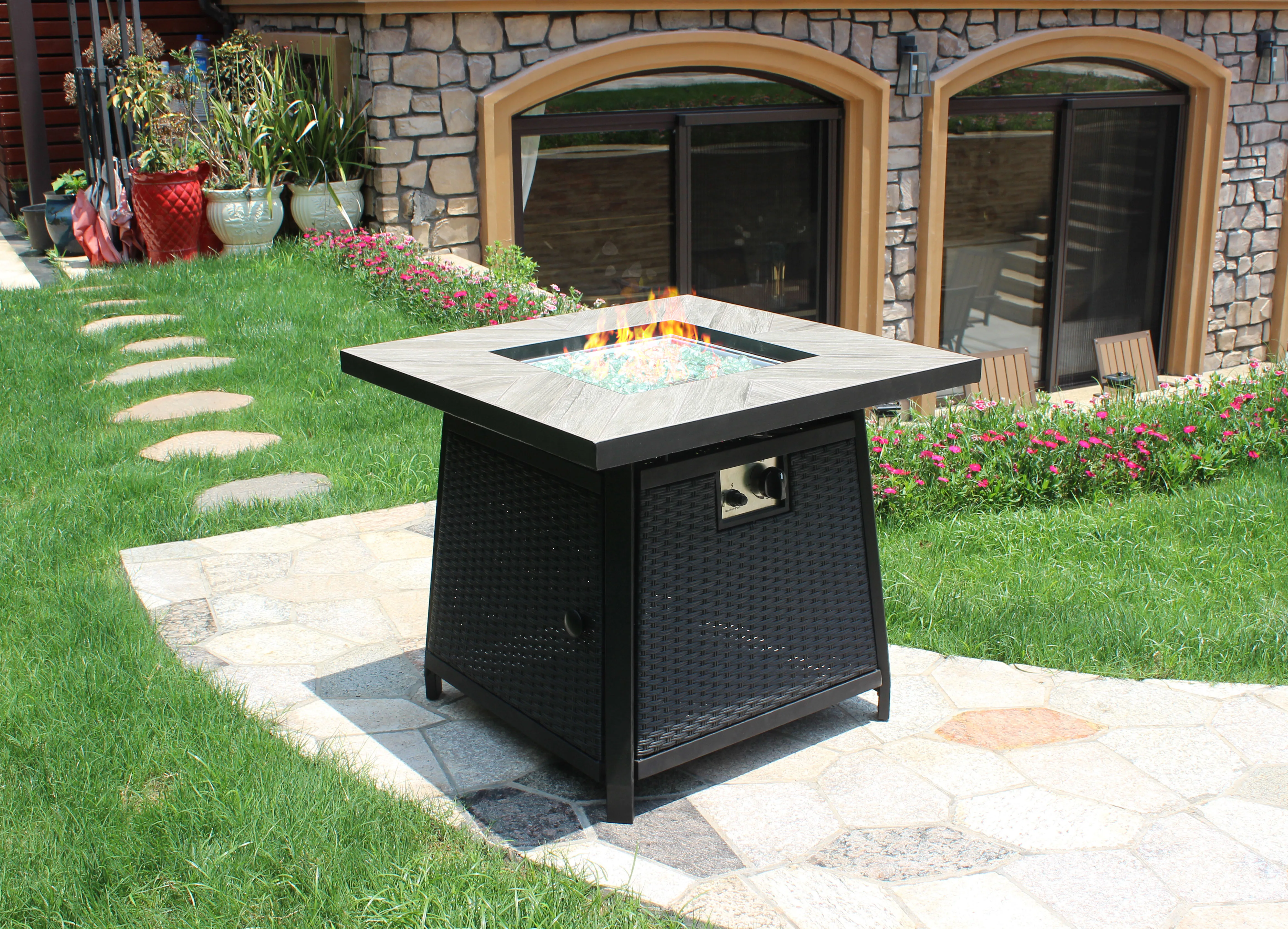 backyard garden supplies tile top outdoor stainless steel burner propane fire pit