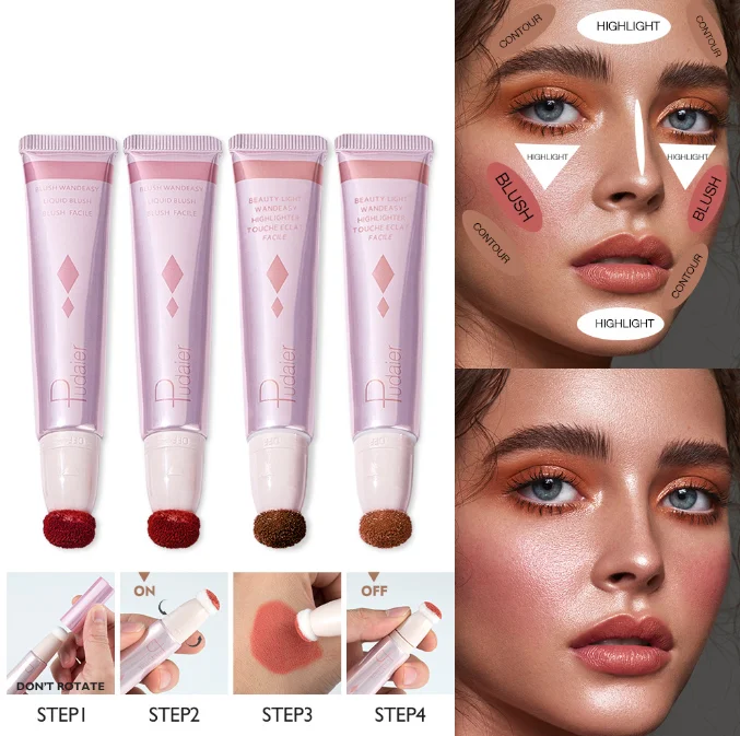 Multi Function Face Makeup Set Cream Bronzer Contour Beauty Wand Highlighter Contour Liquid Blush With Cushion Applicator