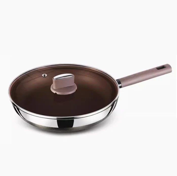 Kitchen High Quality Tri Ply Stainless Steel Frying Pan Honeycomb Cooking Pot Round Non Stick Wok Pan