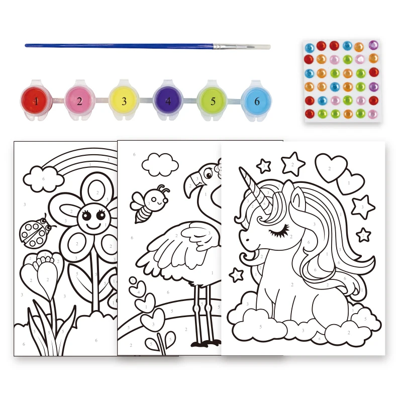 newest coloring paint OEM service 6 colors kids paint by number canvas art painting kit