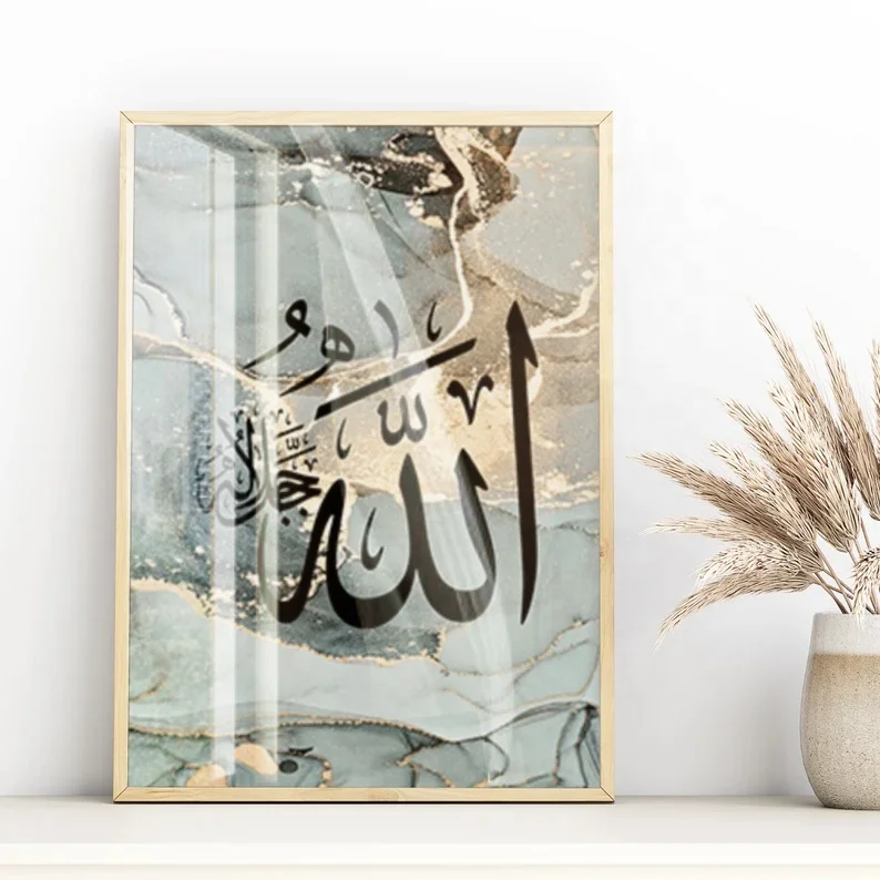 Islamic wall art triptych Arabic script crystal porcelain glass decorative painting for living room and hotel decoration