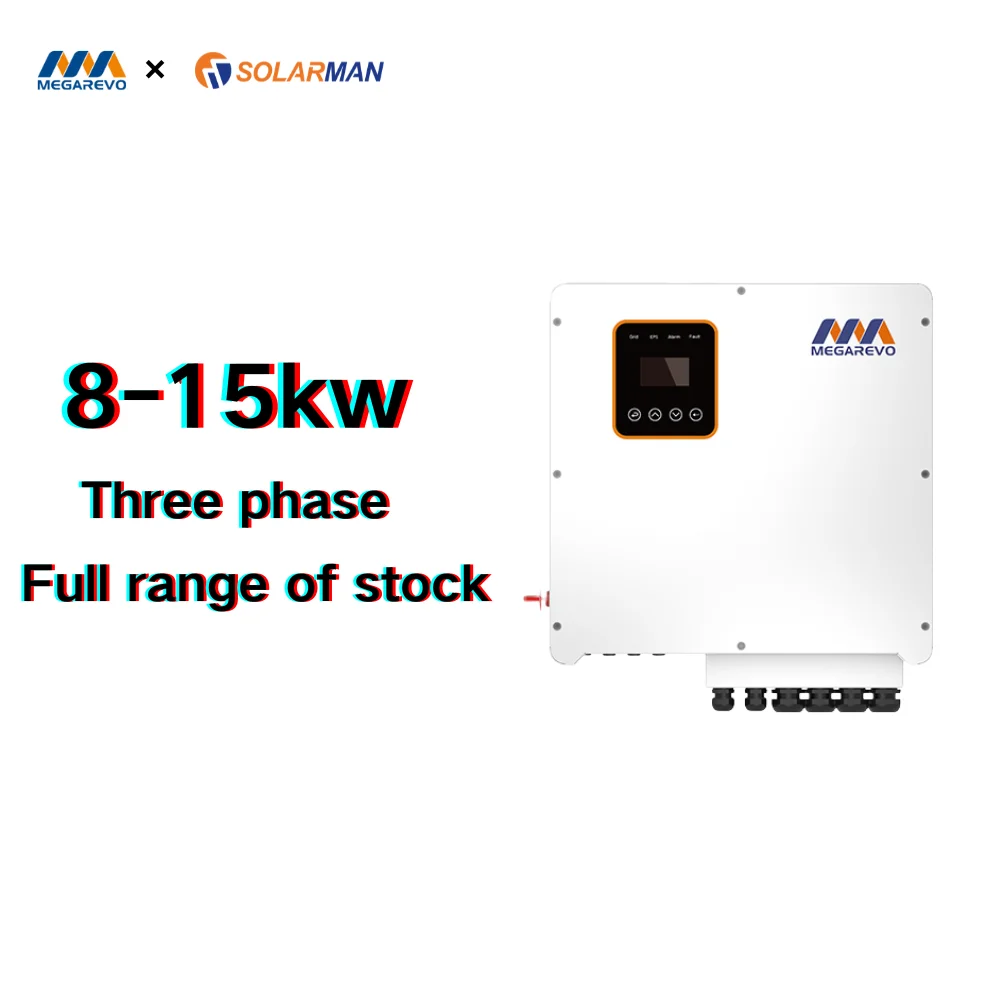 Megarevo Hybrid Inverter 8-15KW Three-Phase Pure Sine Wave 60Hz Output Frequency 3MPPT Controller 10KVA Continuous Power Output
