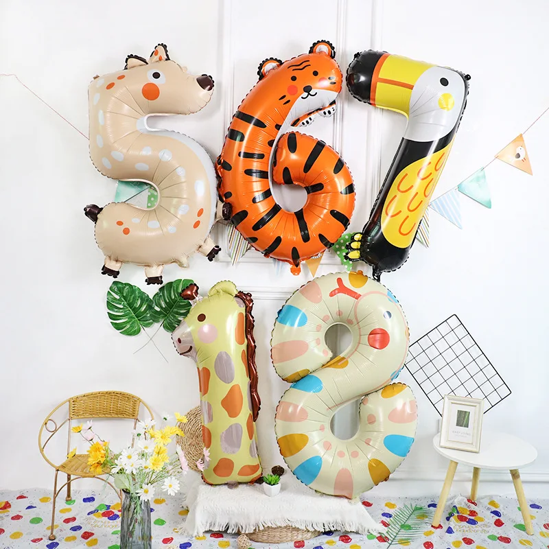 New 40inch Animal Number Balloons Happy Birthday Foil Number Balloons
