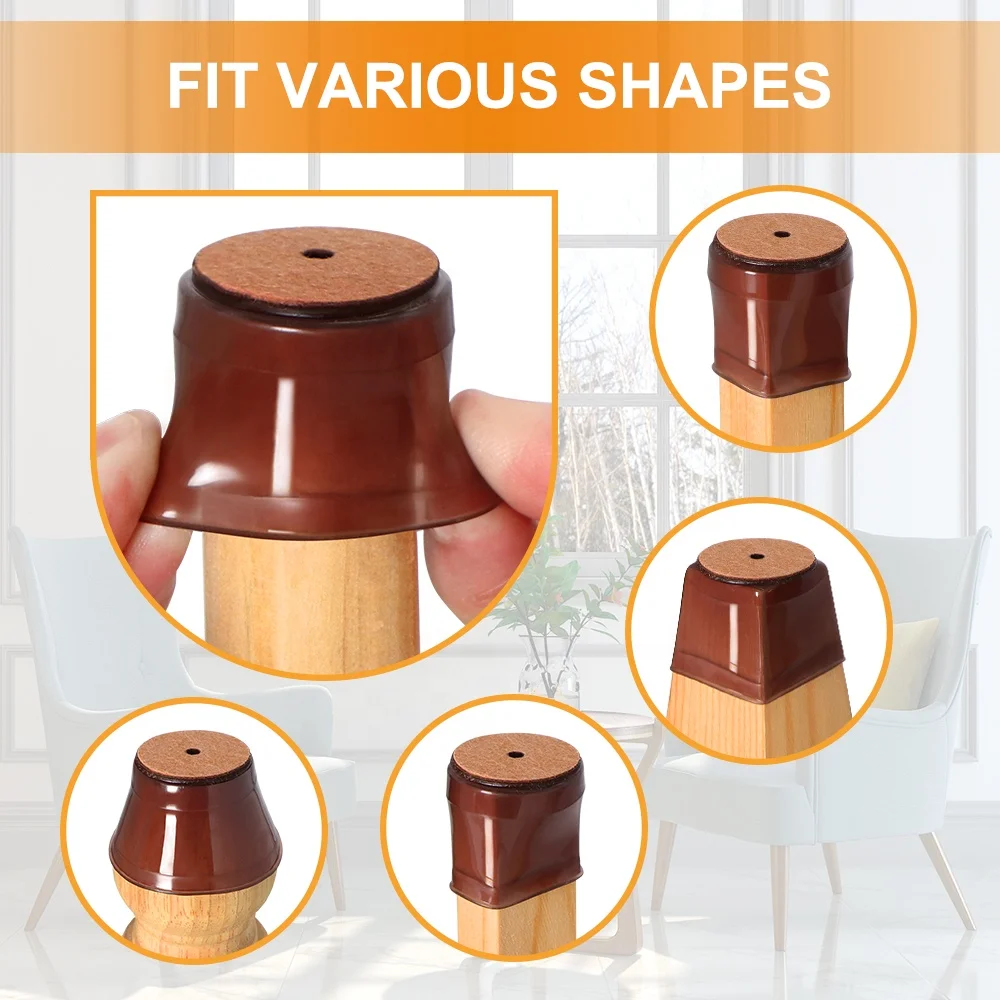 20pcs Furniture Silicone Protection Cover Round Brown Elastic Silicone Chair Leg Floor Protectors
