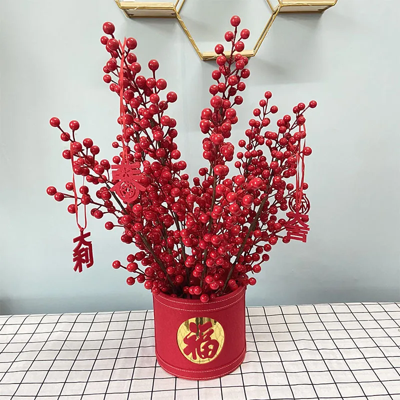 Decorative flower boho decor Artificial flowers Holly Berries  red fruit red fortune fruit for Christmas Decoration