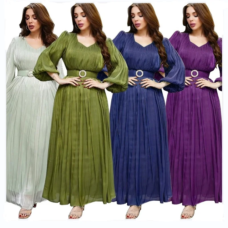 2024 Latest Designs Turkey Ethnic Clothing Eid Muslim Women Dress Shiny Party Abaya Robe Femme Musulmane Kaftan Islamic Dubai