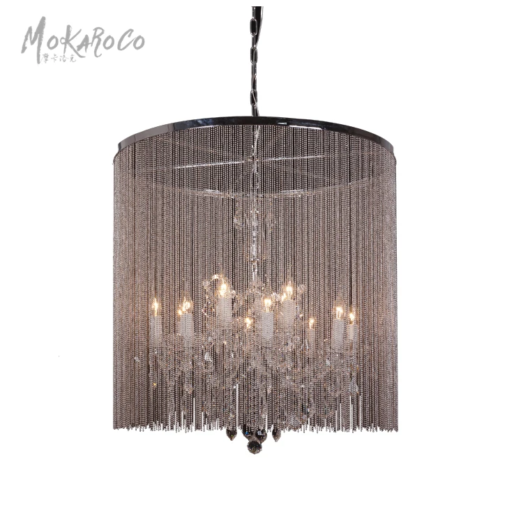 
19th century Rococo iron crystal chandelier pearl shade crystal vintage villa lamp 