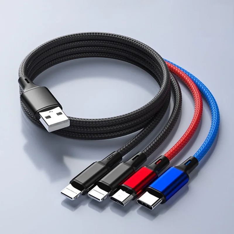 Нейлоновый Плетеный алюминиевый сплав 3 в 1 4 в 1 красный провод данных USB кабель, мульти 3 в 1 кабель зарядное устройство