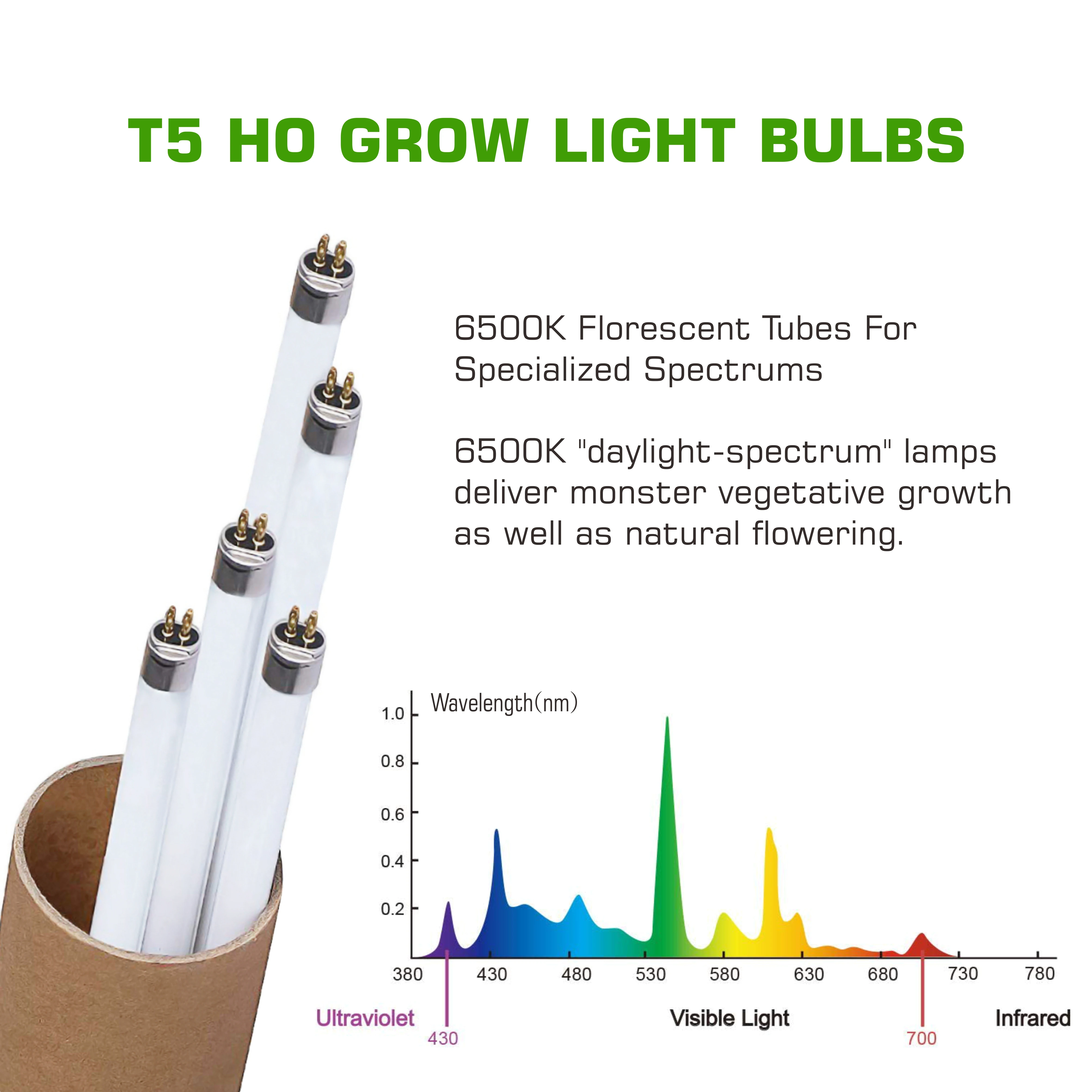T5 Fluorescent Grow Light 2FT 24W 2-Light Reflector Fixture HO Bulbs Included for  Indoor Plants Growing T5 Grow Lights Fixtures