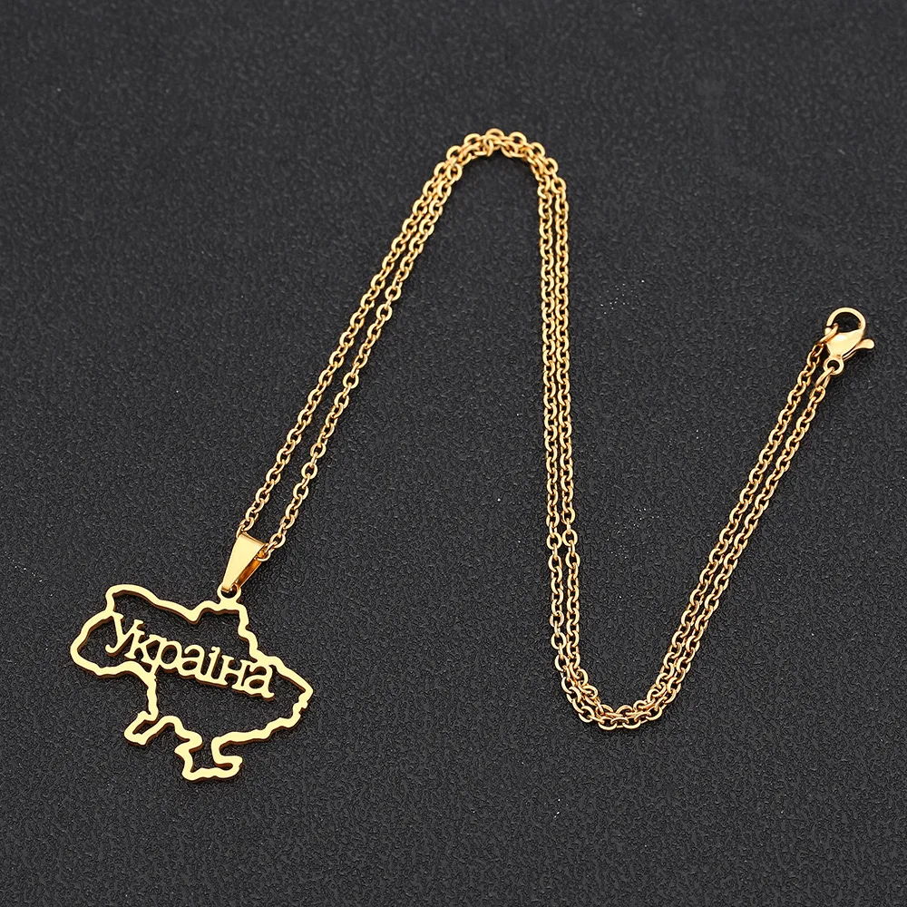 Free samples Custom Stainless Steel Jewelry Hollow Letter Ukraine Map Flag Men Pendant Charm Couples Necklace For Women