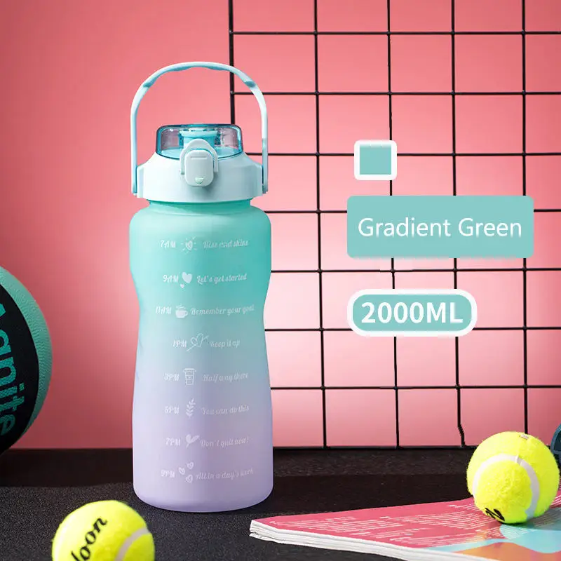 Large Capacity 2000 ML sport wasserflasche Gym Plastic Water Bottle With Straw