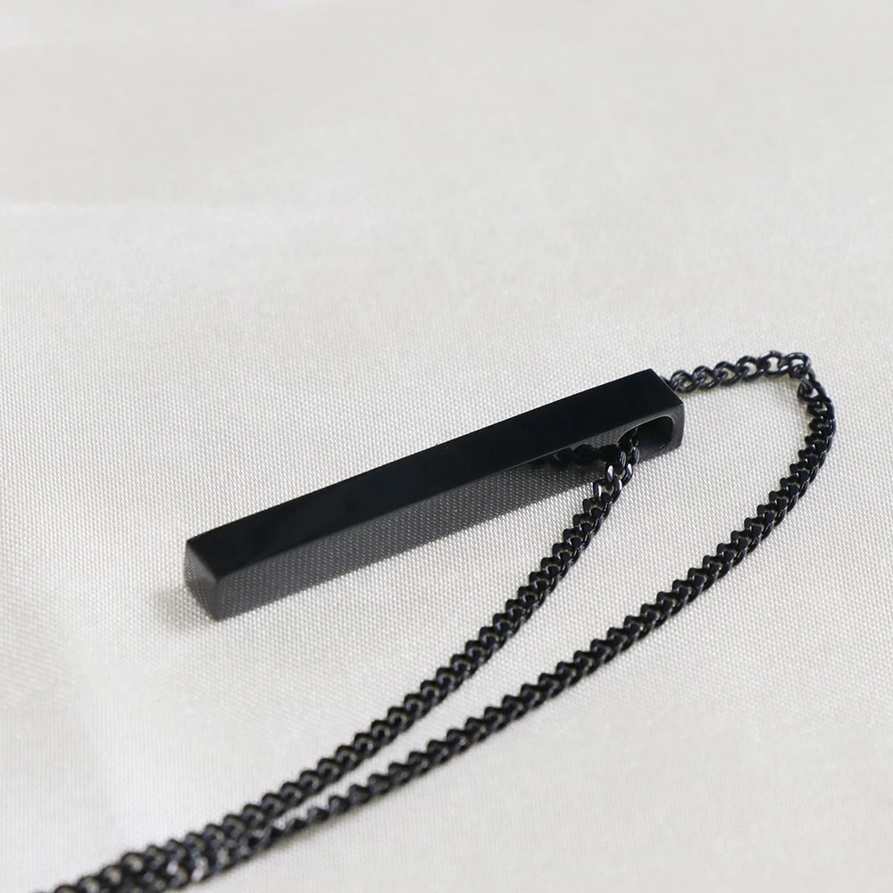 high quality stainless steel thin cuban chain black plated blank vertical bar necklace men