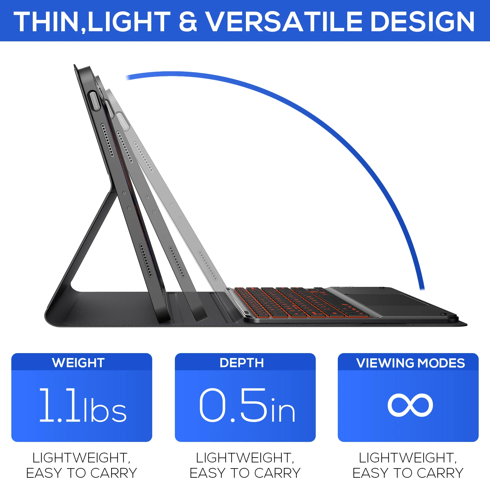 
12.9 Smart Cover Keyboard Touch Folio Backlit Keyboard with Trackball for iPad Pro 