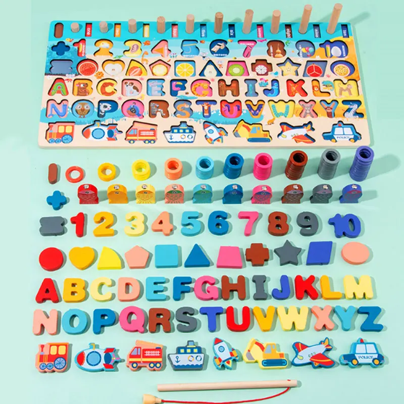 Wooden Puzzle Stacking Geometric Custom Baby Toys Blocks And Puzzles Logarithmic Board Shapes Matching Block Game