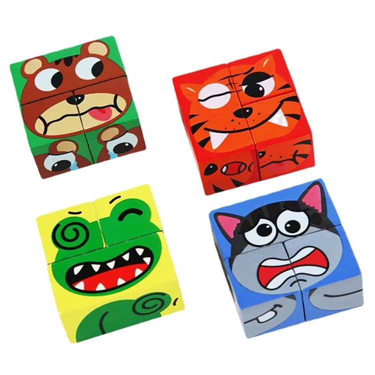 Educational Children Wooden Cubes Face Puzzle Block Cube Game Toy Logical Thinking Wooden Puzzle Early Learning Wooden Toy Gift