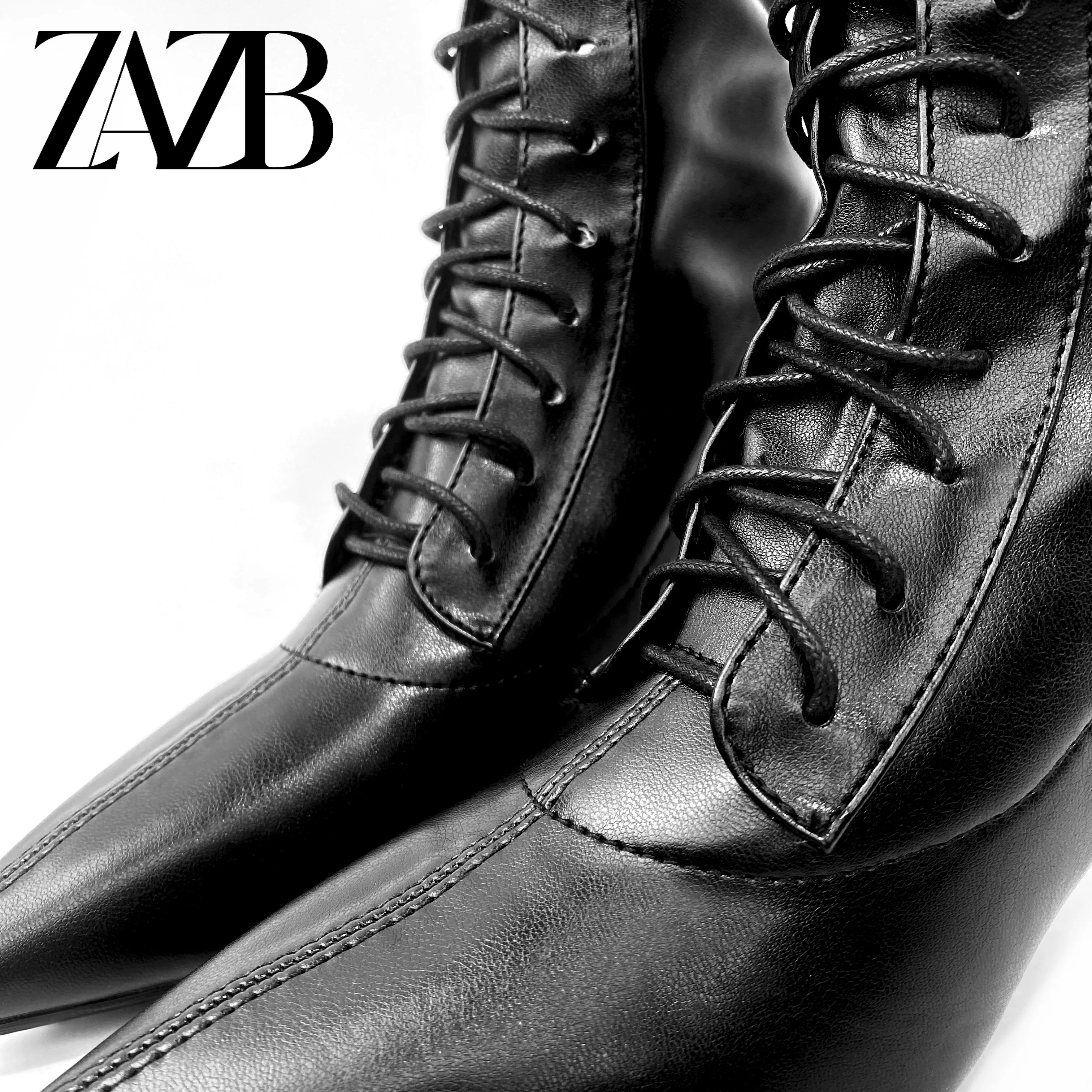 New Winter Autumn Black Stiletto Boot Leather Pointed Toe Ladies Boots High Heels Middle Cylinder Booties Women Lace up