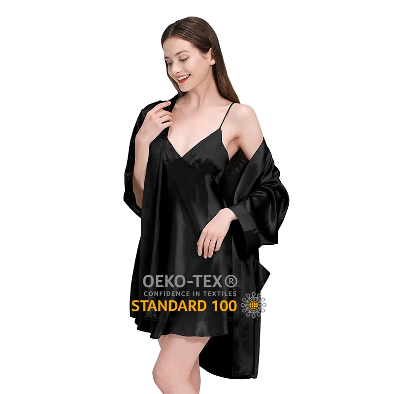 100% silk sleepwear pajama set nightgown and robe set silk nightwear gown robes women long silk pajamas