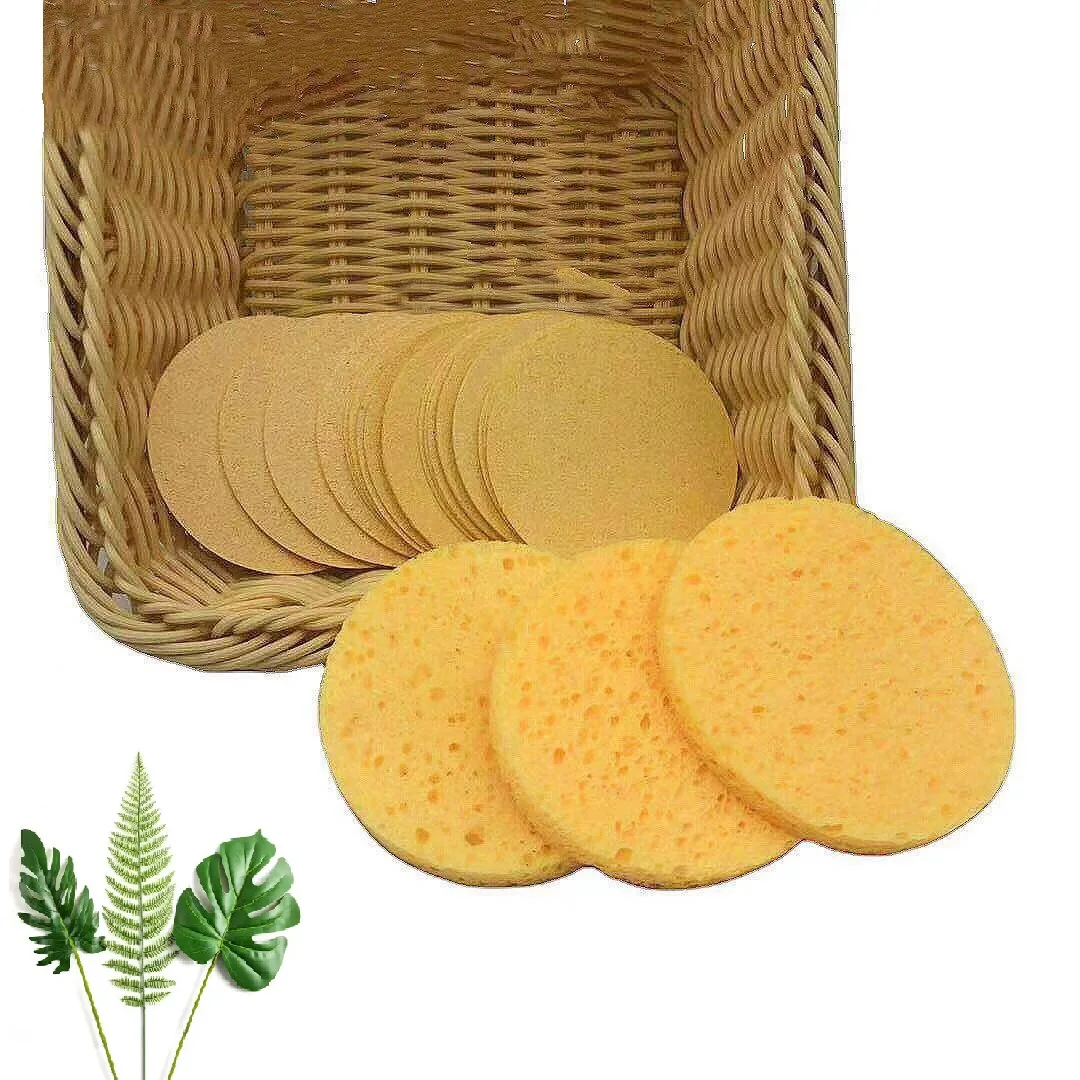 Compressed Cellulose Facial Sponges Natural Wood Pulp Sponge Reusable Spa Facial Sponge
