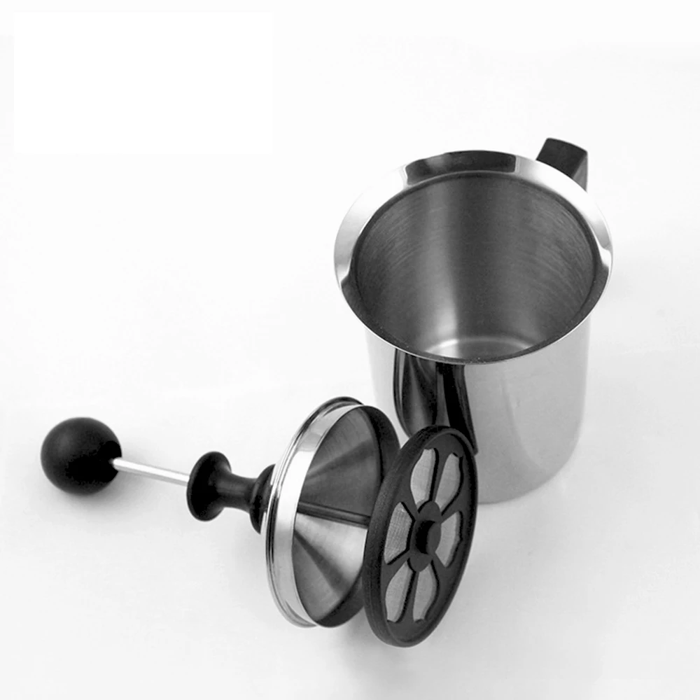 400/800ml Hand Pump Manual Milk Frother Stainless Steel Double Mesh Milk Foam Maker Latte Coffee Mixer Stirring Cup with Handle